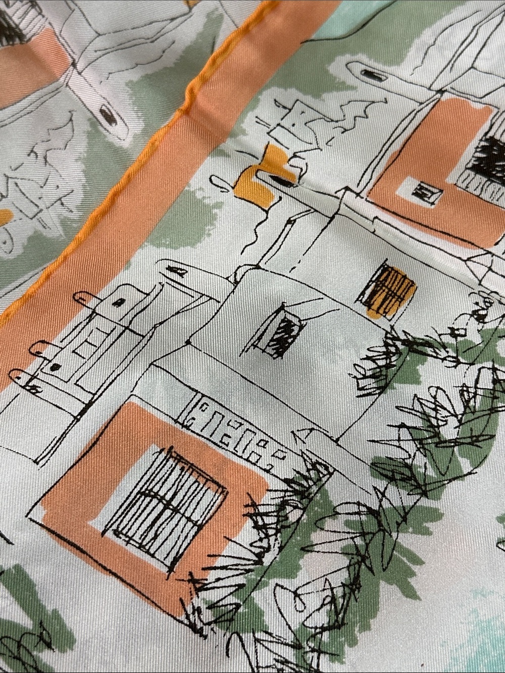 Vintage Vera Neumann Silk Scarf 29x29 Hand Rolled Made Japan Village Print - Picture 4 of 5